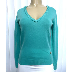Roberta Scarpa Cashmere Knit Sweater Long Sleeve V Neck Aqua Blue Turquoise 10 M